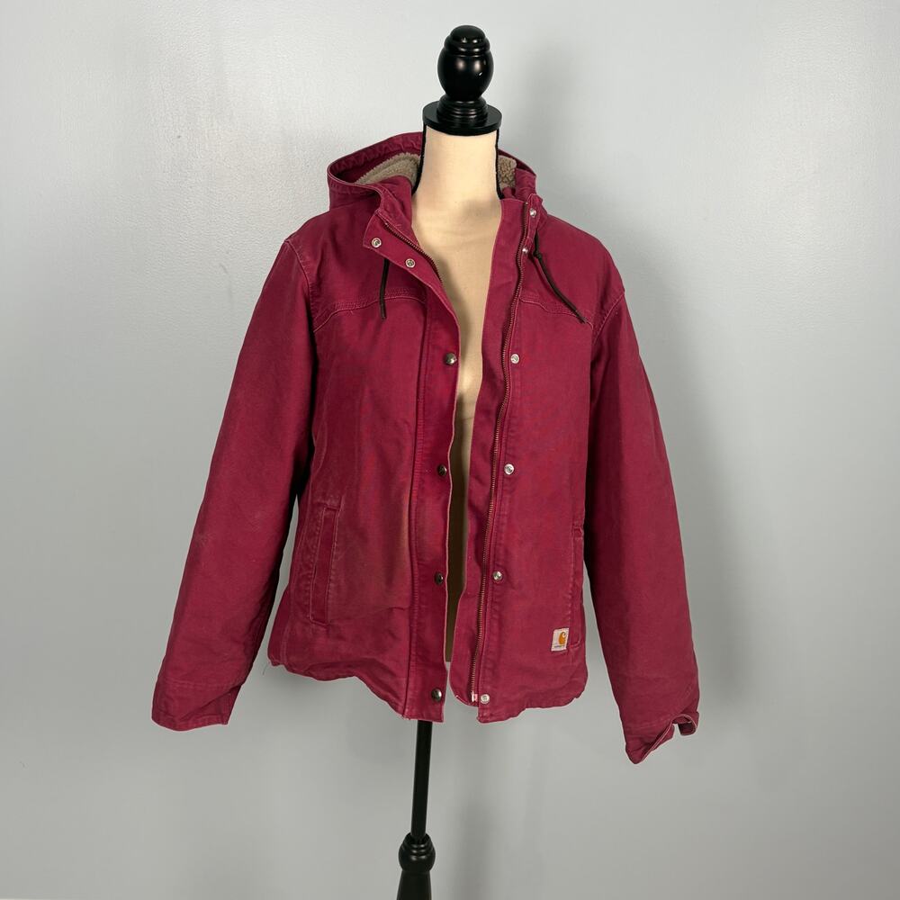 Carhartt Sierra Sherpa Lined Hooded Duck Jacket Raspberry Women's M